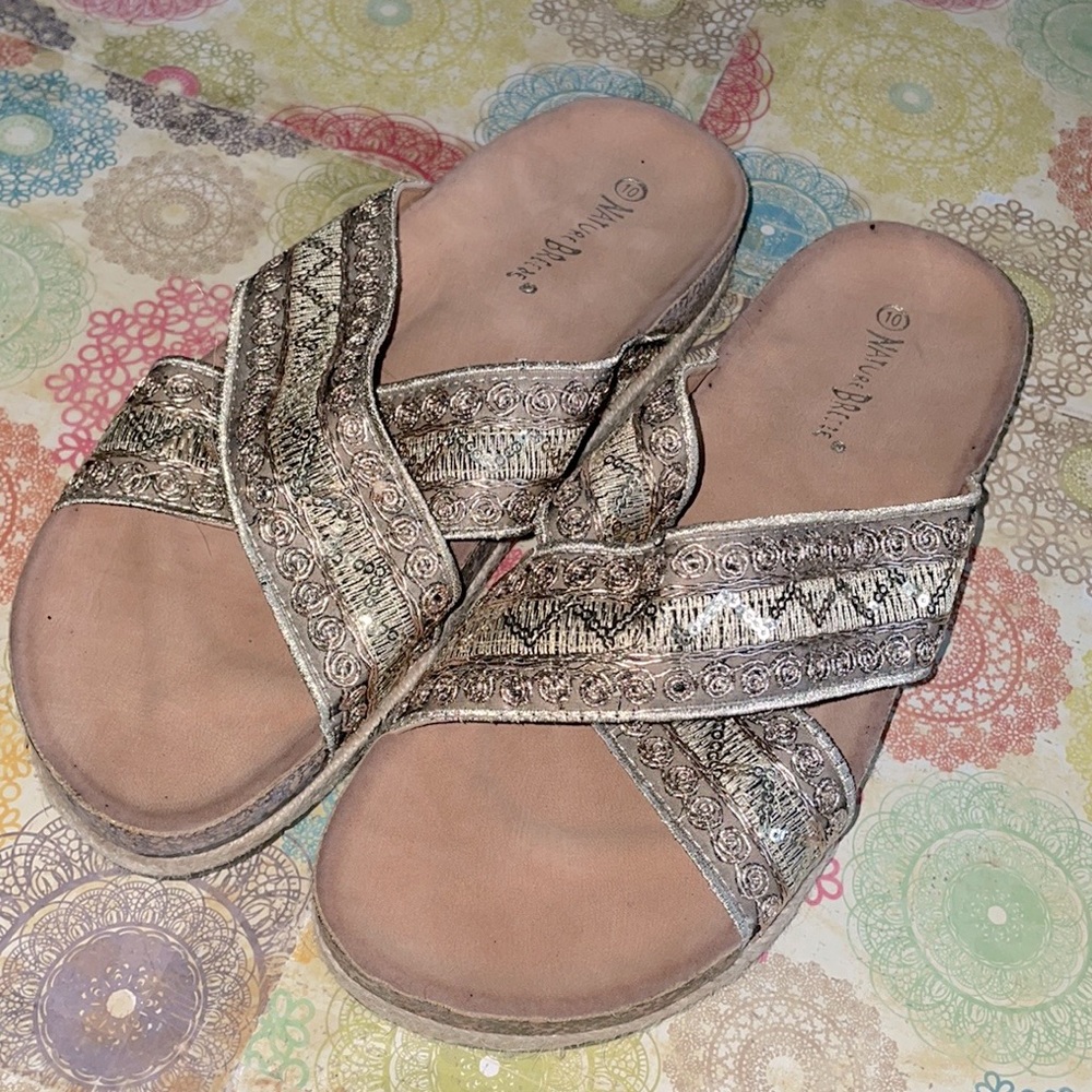 Nature Breeze Espadrille Slide Sandals in Gold- NWOT